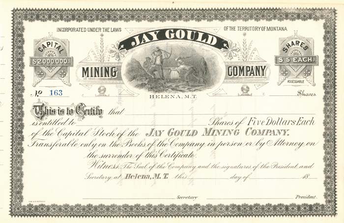 Jay Gould Mining Co. - Stock Certificate